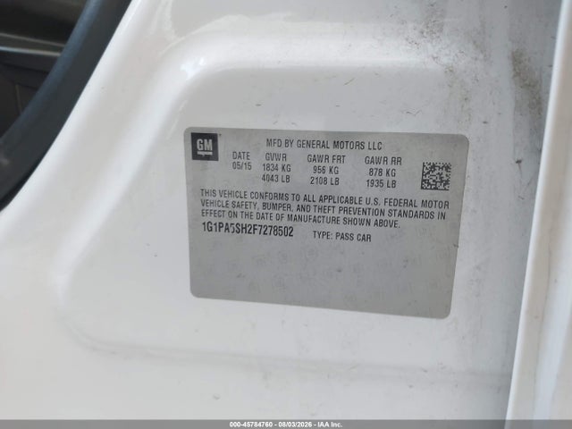1G1PA5SH2F7278502 Chevrolet Cruze Ls Auto