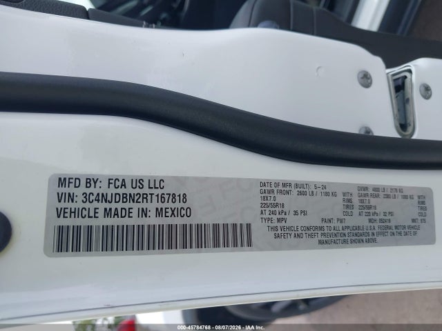 2024 Jeep Compass Latitude 4x4 მანქანა იყიდება აუქციონზე, vin: 3C4NJDBN2RT167818, აუქციონის ნომერი: 45784768