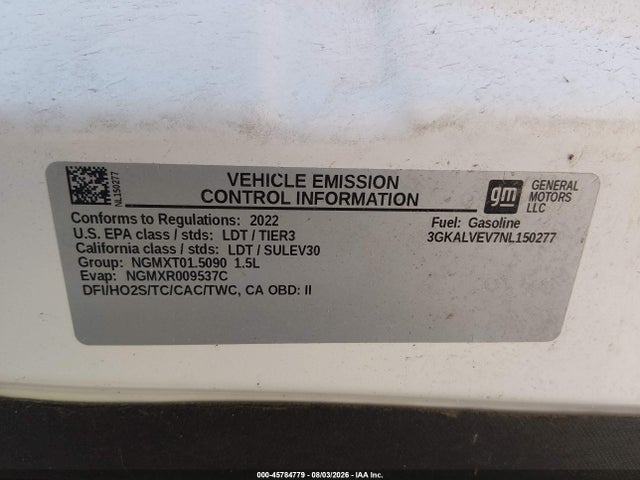 45784779 :رقم المزاد ، 3GKALVEV7NL150277 vin ، 2022 Gmc Terrain Awd Slt مزاد بيع