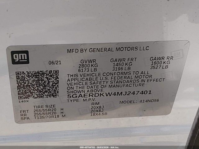 Aukcja sprzedaży 2021 Buick Enclave Fwd Avenir, vin: 5GAERDKW4MJ247401, numer aukcji: 45784785