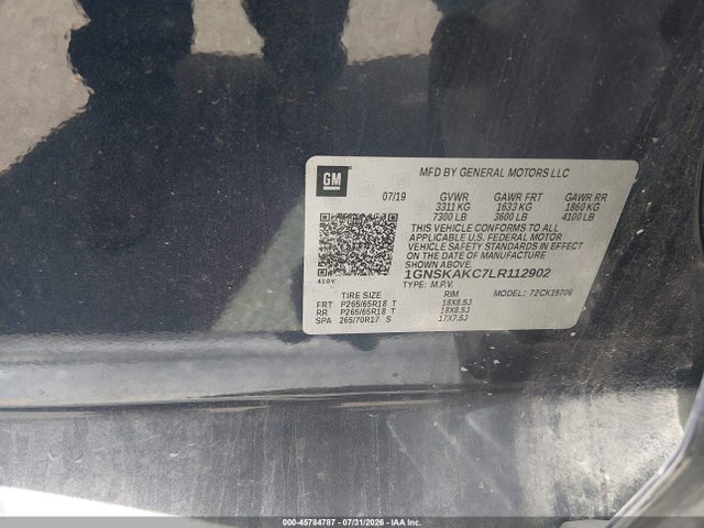 1GNSKAKC7LR112902 Chevrolet Tahoe 4wd Ls