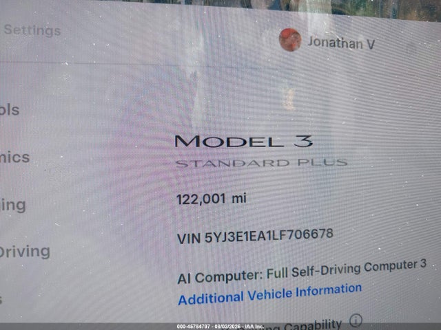 Продаж на аукціоні авто 2020 Tesla Model 3 Standard Range Plus Rear-wheel Drive/standard Range Rear-wheel Drive, vin: 5YJ3E1EA1LF706678, номер лоту: 45784797