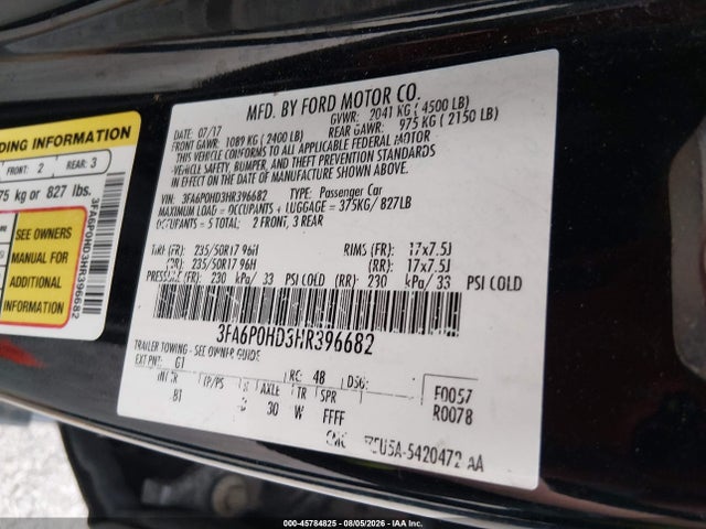 Продаж на аукціоні авто 2017 Ford Fusion Se, vin: 3FA6P0HD3HR396682, номер лоту: 45784825