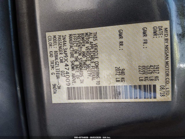 1N4AL3AP9JC474009 Nissan Altima 2.5 S