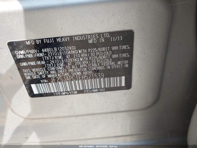45784862 :رقم المزاد ، JF2SJAPC1EH521539 vin ، 2014 Subaru Forester 2.5i Touring مزاد بيع