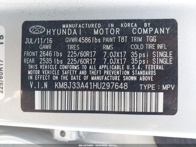 Hyundai TUCSON SE 2017 KM8J33A41HU297648 Image 9
