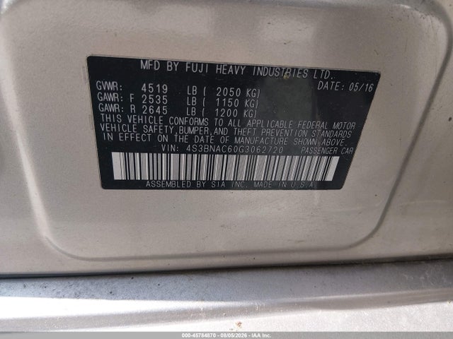 Aukcja sprzedaży 2016 Subaru Legacy 2.5i Premium, vin: 4S3BNAC60G3062720, numer aukcji: 45784870