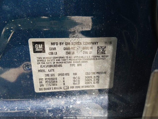 2020 Buick Encore Fwd Preferred მანქანა იყიდება აუქციონზე, vin: KL4CJASB8LB059895, აუქციონის ნომერი: 45784872