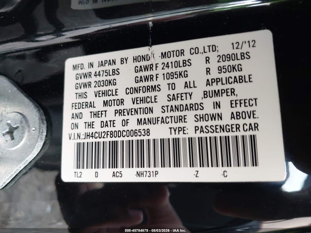 Aukcja sprzedaży 2013 Acura Tsx 2.4, vin: JH4CU2F80DC006538, numer aukcji: 45784878
