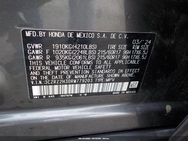 Продажа на аукционе авто 2024 Honda Hr-v Awd Lx, vin: 3CZRZ2H30RM779203, номер лота: 45784886