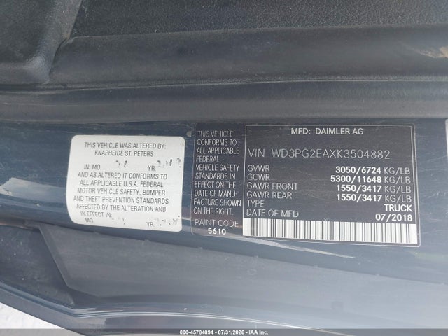 Mercedes-Benz Metris 2019 WD3PG2EAXK3504882 Image 9
