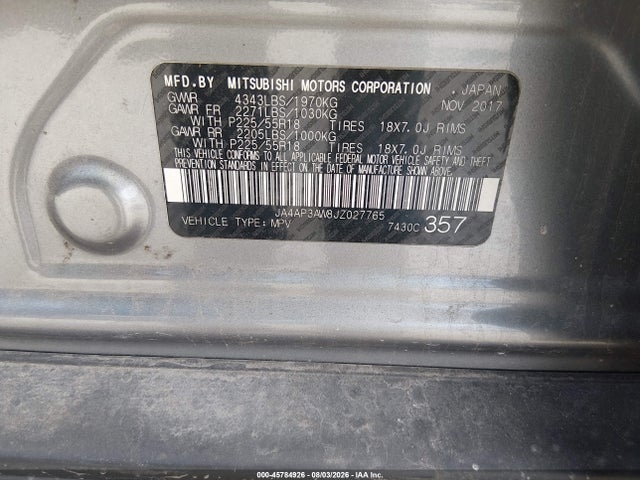 Aukcja sprzedaży 2018 Mitsubishi Outlander Sport 2.4 Se, vin: JA4AP3AW8JZ027765, numer aukcji: 45784926