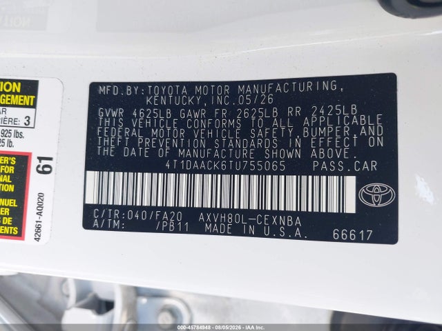 4T1DAACK6TU755065 Toyota CAMRY LE