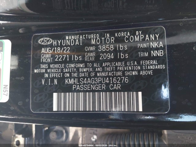 KMHLS4AG3PU416276 Hyundai ELANTRA SEL