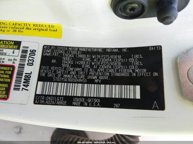 Продаж на аукціоні авто 2013 Toyota Sequoia Sr5 5.7l V8, vin: 5TDZY5G16DS048455, номер лоту: 45785060