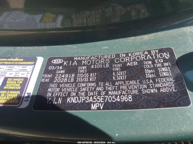 KIA SOUL + 2014 KNDJP3A55E7054968 Image 9