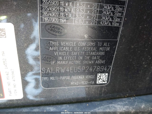 2023 Land Rover Discovery P360 Metropolitan Edition მანქანა იყიდება აუქციონზე, vin: SALRW4EU5P2478947, აუქციონის ნომერი: 45785111
