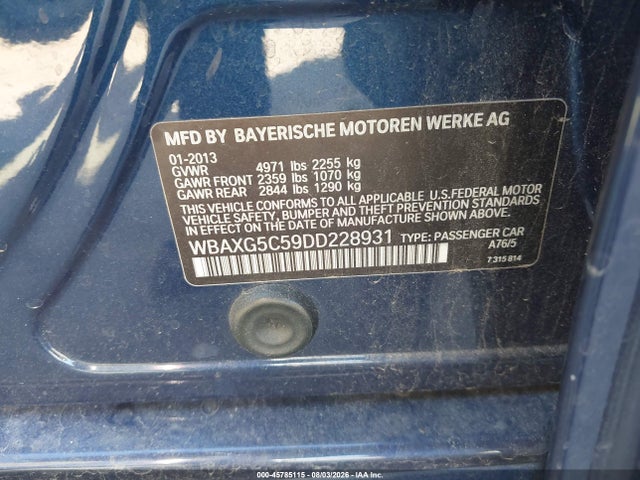 45785115 :رقم المزاد ، WBAXG5C59DD228931 vin ، 2013 Bmw 528i مزاد بيع