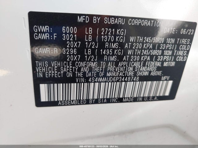4S4WMAUD6P3448748 Subaru Ascent Limited 7-passenger
