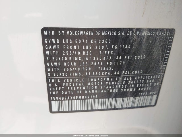 3VV4B7AX9PM047195 Volkswagen Tiguan 2.0t Sel R-line