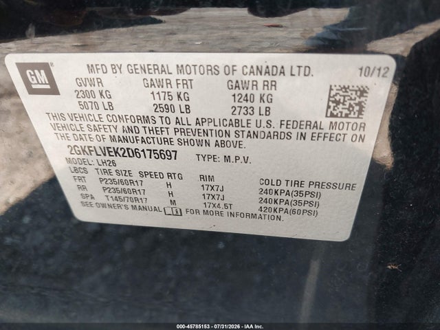 Продаж на аукціоні авто 2013 Gmc Terrain Slt-1, vin: 2GKFLVEK2D6175697, номер лоту: 45785153
