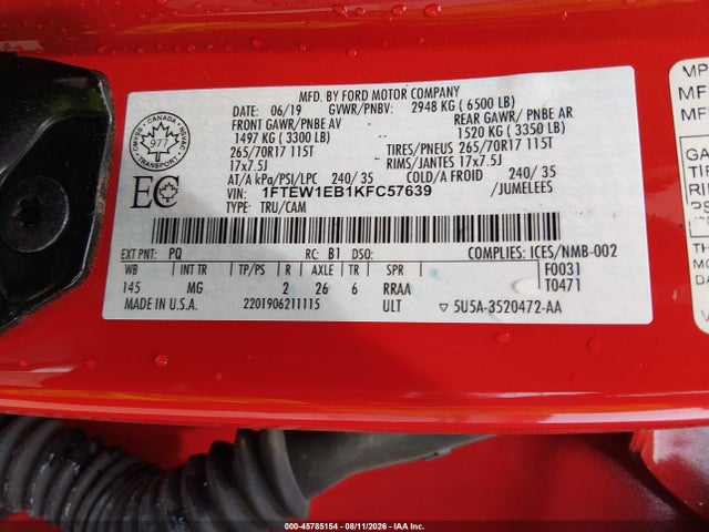 Aukcja sprzedaży 2019 Ford F-150 Xlt, vin: 1FTEW1EB1KFC57639, numer aukcji: 45785154