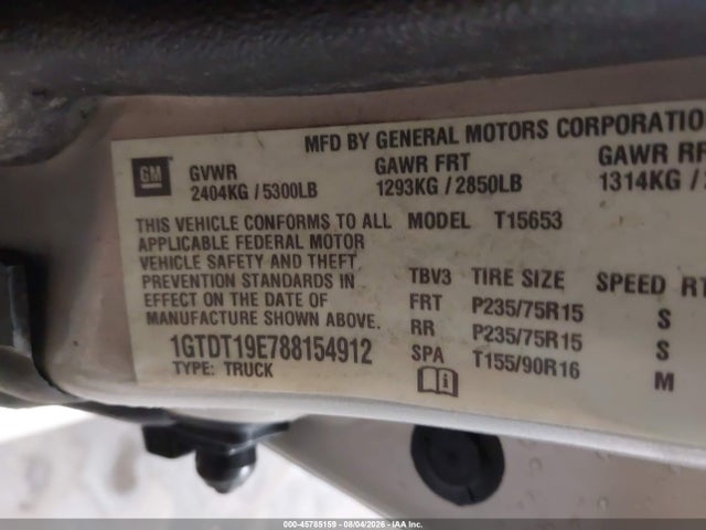 Aukcja sprzedaży 2008 Gmc Canyon Sle2, vin: 1GTDT19E788154912, numer aukcji: 45785159