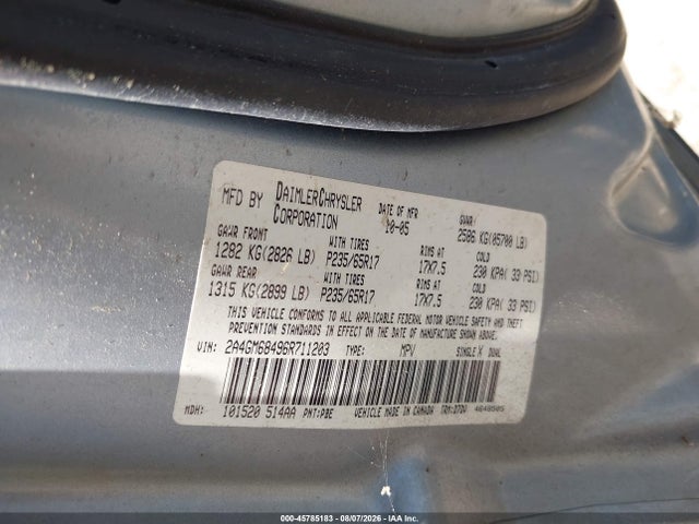45785183 :رقم المزاد ، 2A4GM68496R711203 vin ، 2006 Chrysler Pacifica Touring مزاد بيع
