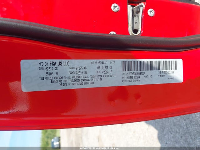 45785228 :رقم المزاد ، 2C3CDXBG6HH584114 vin ، 2017 Dodge Charger Se Rwd مزاد بيع