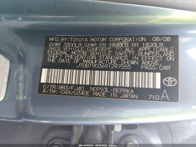 Продажа на аукционе авто 2009 Toyota Yaris, vin: JTDBT903691297555, номер лота: 45785234