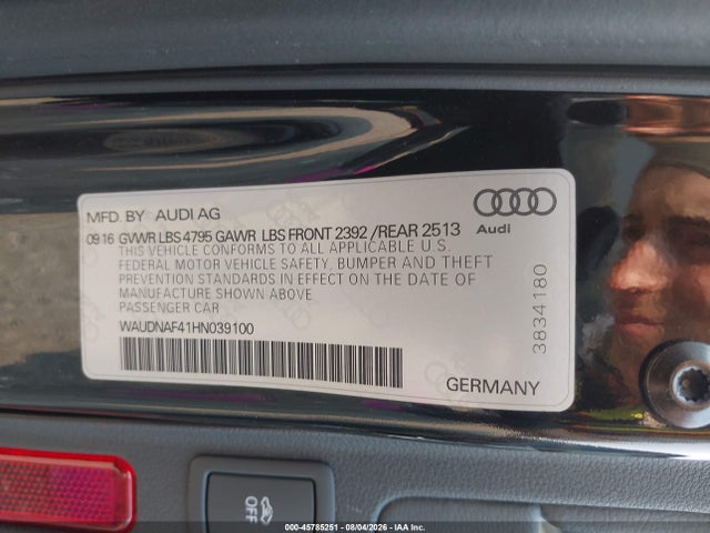 Aukcja sprzedaży 2017 Audi A4 Season Of Audi Premium, vin: WAUDNAF41HN039100, numer aukcji: 45785251