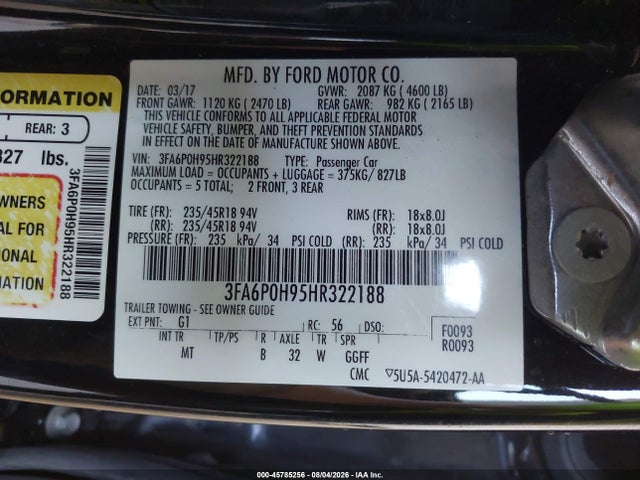Ford FUSION SE 2017 3FA6P0H95HR322188 Image 9
