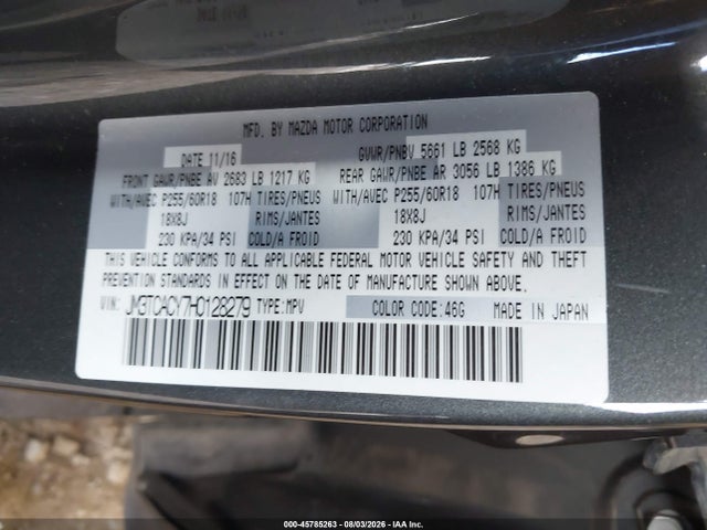 Aukcja sprzedaży 2017 Mazda Cx-9 Touring, vin: JM3TCACY7H0128279, numer aukcji: 45785263