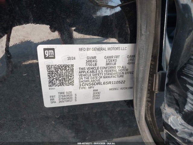 Aukcja sprzedaży 2025 Chevrolet Suburban 4wd Z71, vin: 1GNS6DRL6SR110522, numer aukcji: 45785271