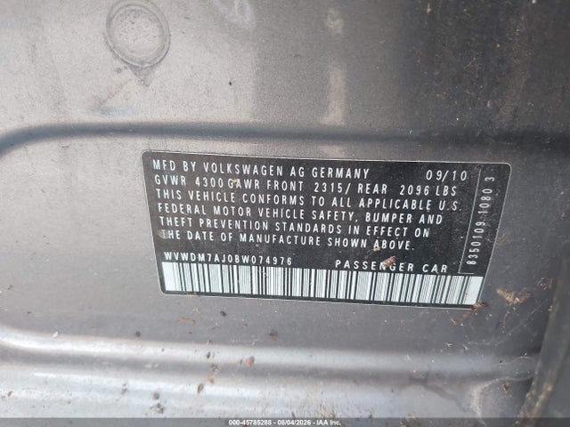 2011 Volkswagen Golf მანქანა იყიდება აუქციონზე, vin: WVWDM7AJ0BW074976, აუქციონის ნომერი: 45785288