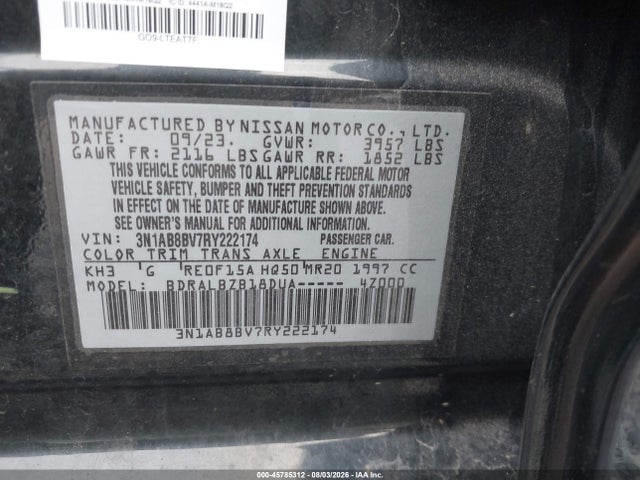 3N1AB8BV7RY222174 Nissan Sentra S Xtronic Cvt