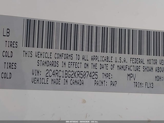 Aukcja sprzedaży 2019 Chrysler Pacifica Touring L, vin: 2C4RC1BG2KR507425, numer aukcji: 45785342