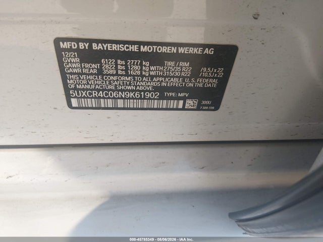 Продажа на аукционе авто 2022 Bmw X5 Sdrive40i, vin: 5UXCR4C06N9K61902, номер лота: 45785349