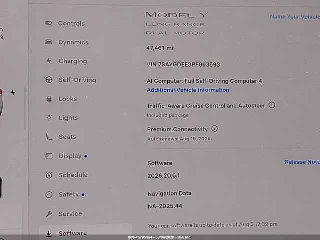 45785354 :رقم المزاد ، 7SAYGDEE3PF863593 vin ، 2023 Tesla Model Y Awd/long Range Dual Motor All-wheel Drive مزاد بيع