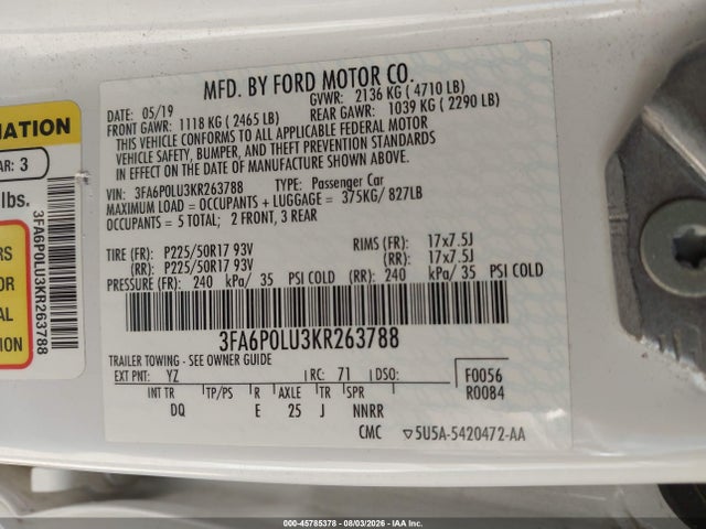 Ford Fusion Hybrid Se 2019 3FA6P0LU3KR263788 Image 9