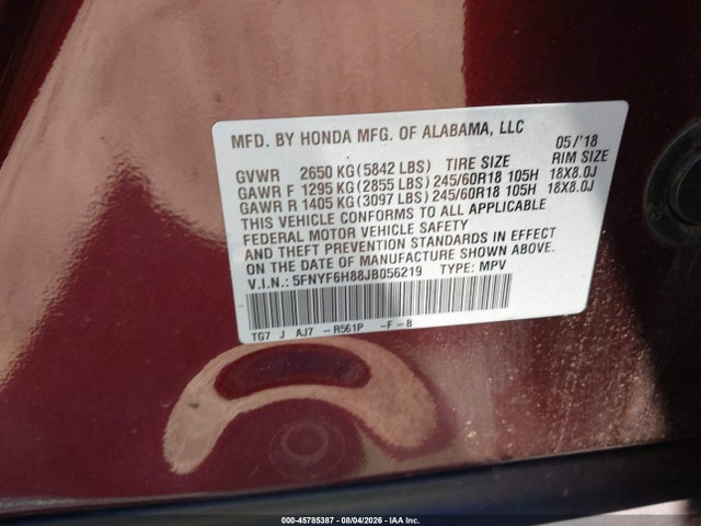 Honda Pilot Ex-l 2018 5FNYF6H88JB056219 Image 9
