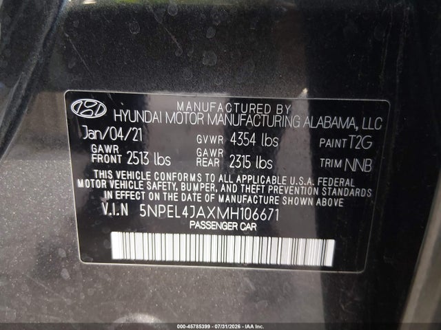 Hyundai SONATA SEL 2021 5NPEL4JAXMH106671 Image 9