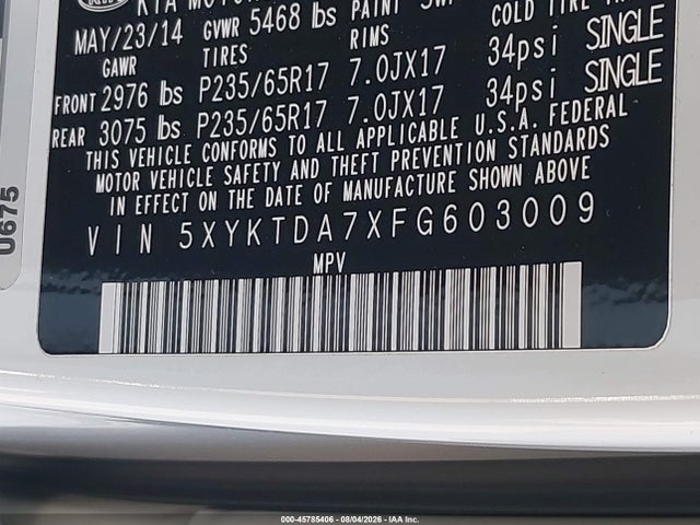 KIA SORENTO LX 2015 5XYKTDA7XFG603009 Image 9