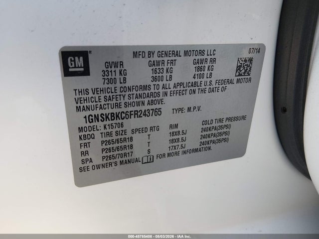 Chevrolet Tahoe Lt 2015 1GNSKBKC6FR243765 Image 9