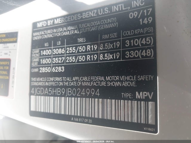 Продаж на аукціоні авто 2018 Mercedes-benz Gle 350 4matic, vin: 4JGDA5HB9JB024994, номер лоту: 45785431
