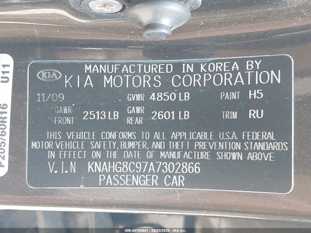 Aukcja sprzedaży 2010 Kia Rondo Lx, vin: KNAHG8C97A7302866, numer aukcji: 45785441