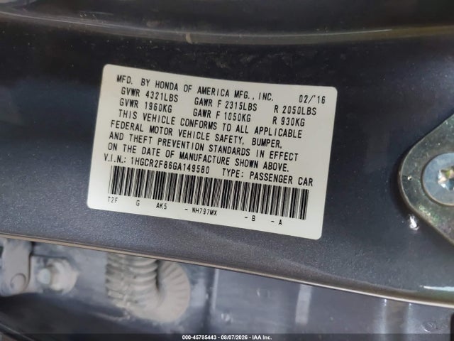 1HGCR2F86GA149580 Honda Accord Ex-l