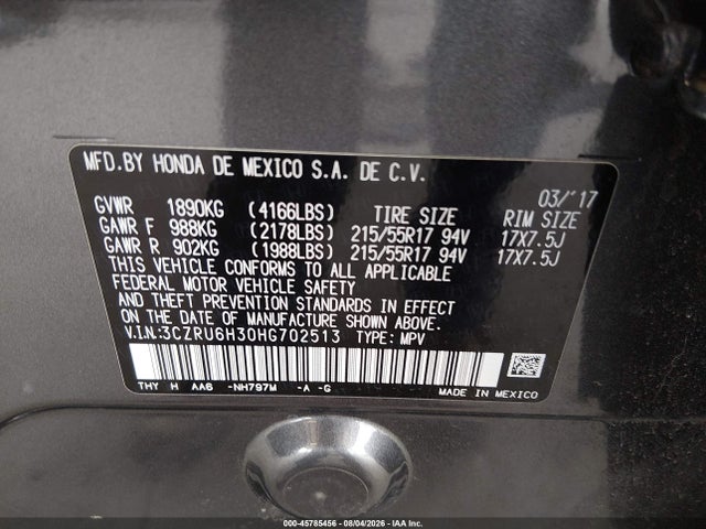 3CZRU6H30HG702513 Honda HR-V LX