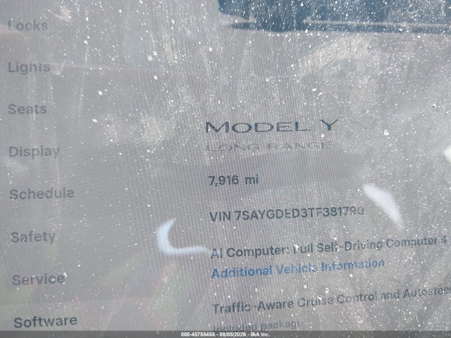 Aukcja sprzedaży 2026 Tesla Model Y Premium Rear-wheel Drive/rear-wheel Drive, vin: 7SAYGDED3TF381790, numer aukcji: 45785458