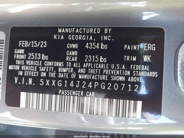 2023 Kia K5 Lxs მანქანა იყიდება აუქციონზე, vin: 5XXG14J24PG207129, აუქციონის ნომერი: 45785470